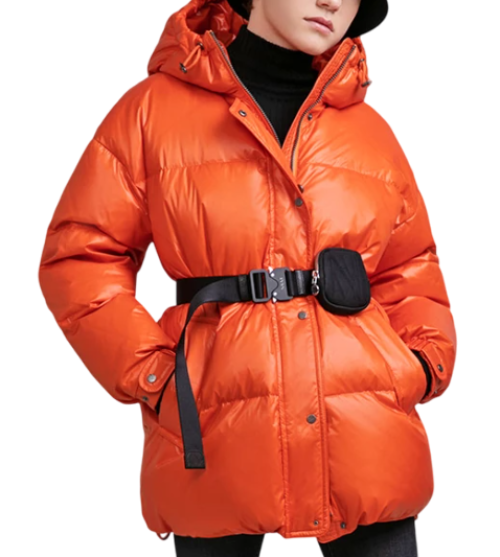 Пуховик с капюшоном для девочки / Оранжевый / 140