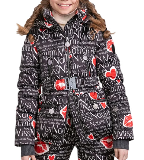 Пуховик с принтом для девочки / Черный / 140