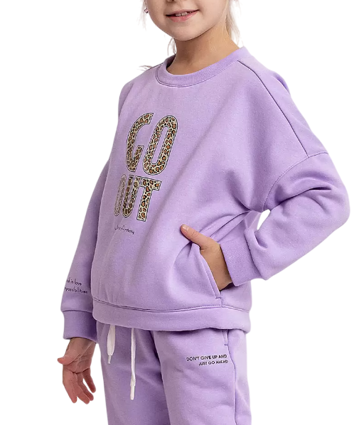 Свитшот с принтом для девочки / Сиреневый / 110