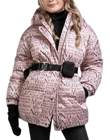 Пуховик с принтом для девочки / Розовый / 140