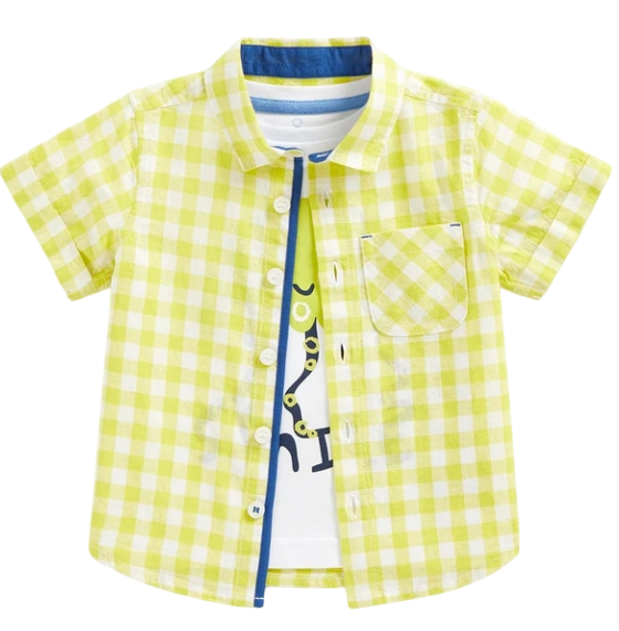 Комплект: футболка и рубашка для мальчика / Зеленый / 104