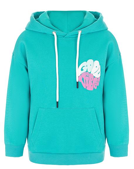 Худи с принтом для девочки / Зеленый / 140