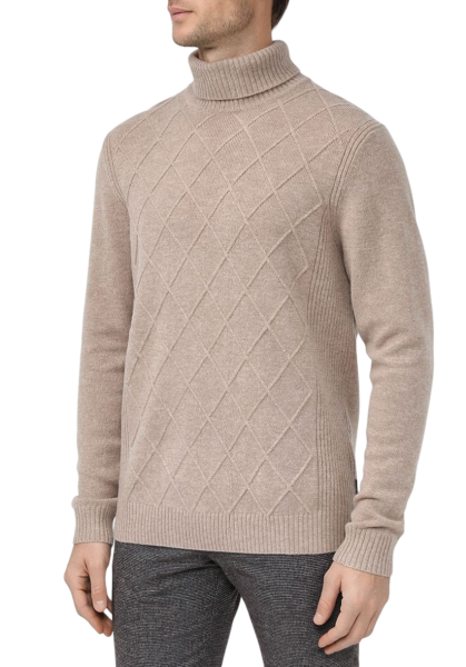 Шерстяной свитер с вязкой ромбами мужской / Бежевый / 54 Шерстяной свитер с вязкой ромбами мужской / Бежевый / 54