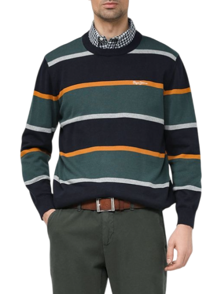 Хлопковый джемпер в полоску мужской / Синий / 46 Хлопковый джемпер в полоску мужской / Синий / 46