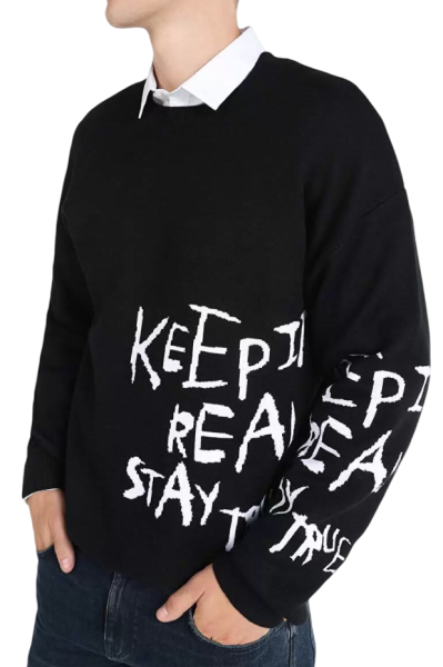 Свитер с принтом мужской / Черный / 46 Свитер с принтом мужской / Черный / 46