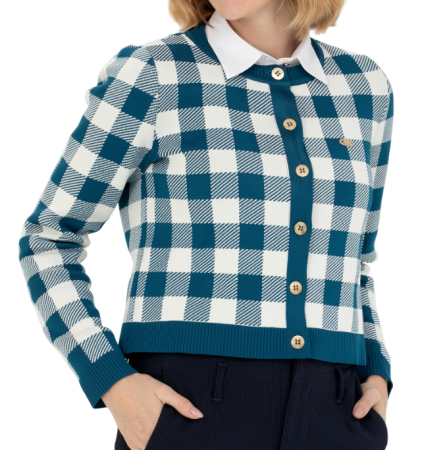 Кардиган в клетку женский / Голубой / 52