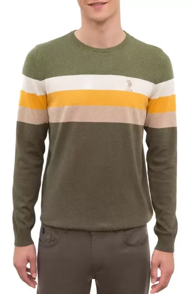 Пуловер в полоску мужской / Хаки / 46 Пуловер в полоску мужской / Хаки / 46