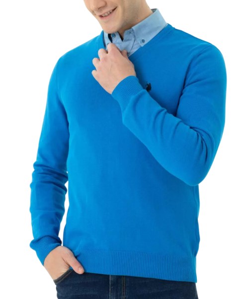 Пуловер однотонный мужской / Бирюзовый / 44 Пуловер однотонный мужской / Бирюзовый / 44