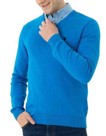 Пуловер однотонный мужской / Бирюзовый / 44 Пуловер однотонный мужской / Бирюзовый / 44
