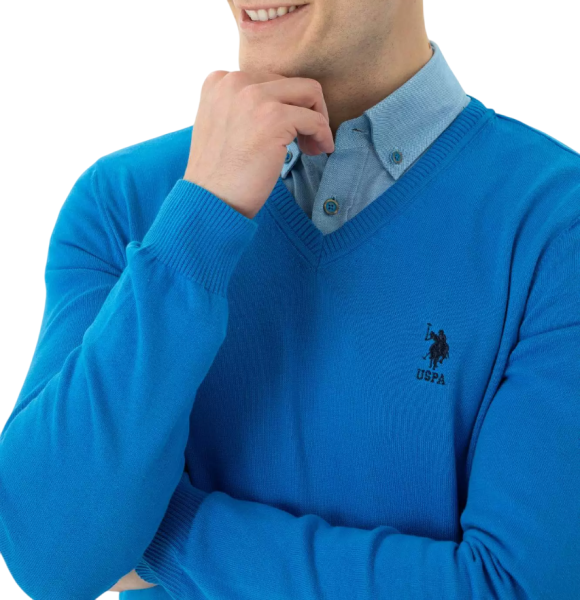 Пуловер однотонный мужской / Бирюзовый / 44 Пуловер однотонный мужской / Бирюзовый / 44