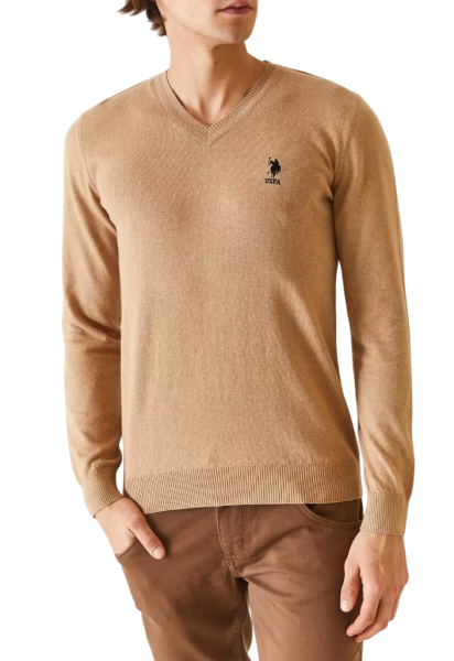 Пуловер однотонный мужской / Бежевый / 54 Пуловер однотонный мужской / Бежевый / 54