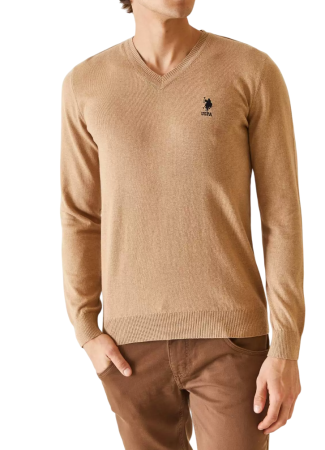 Пуловер однотонный мужской / Бежевый / 54 Пуловер однотонный мужской / Бежевый / 54