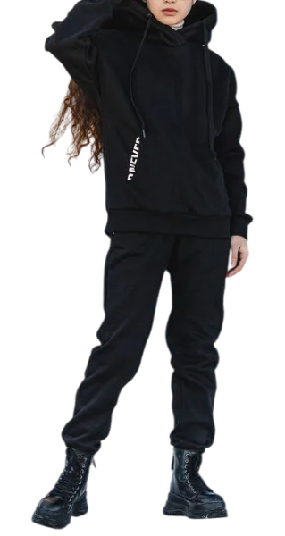 Комплект для девочки: худи и брюки / Черный / 134