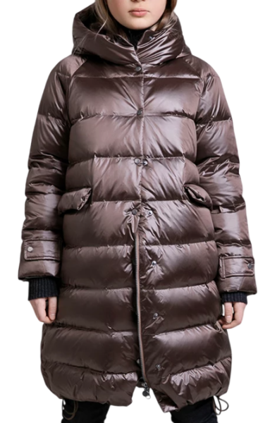 Пуховик с капюшоном для девочки / Коричневый / 134