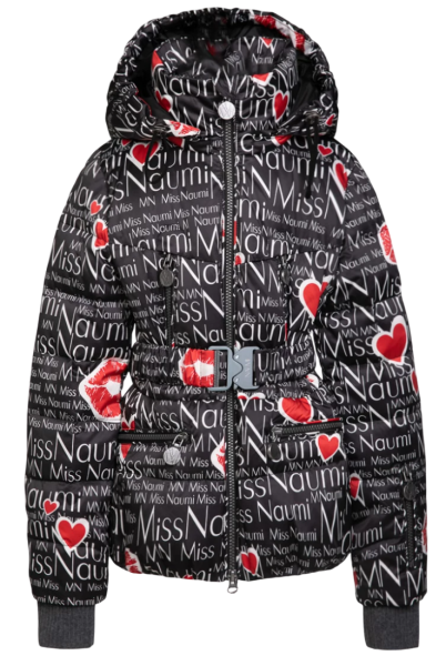 Пуховик с принтом для девочки / Черный / 140