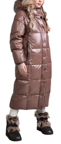 Пуховик удлиненный для девочки / Коричневый / 146