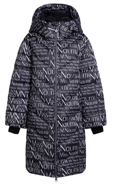 Пуховик с принтом для девочки / Черный / 152