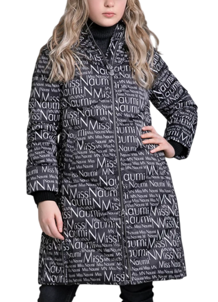 Пуховик с принтом для девочки / Черный / 152