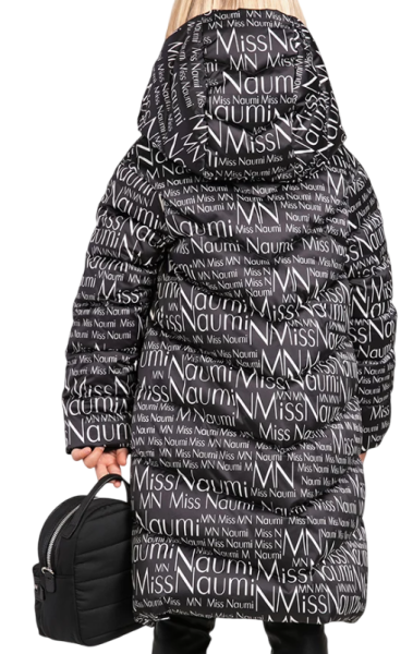 Пуховик с принтом для девочки / Черный / 152