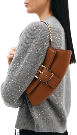 Сумка кожаная с фирменным логотипом  / Коричневый / S