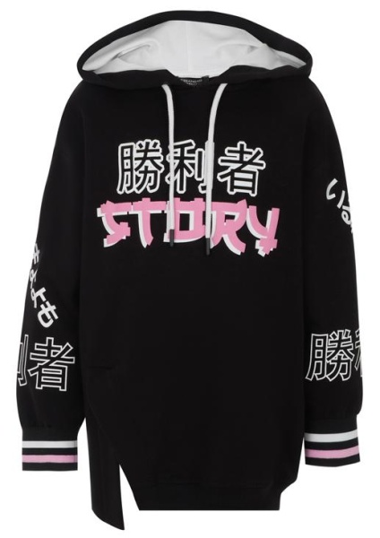 Худи с принтом для девочки / Черный / 170