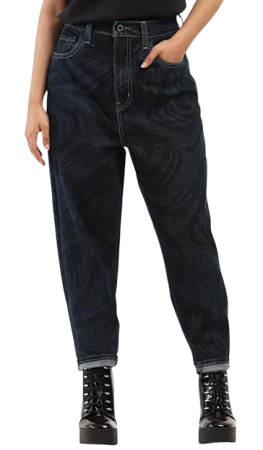 Джинсы с принтом женские / Тёмно-синий / 44